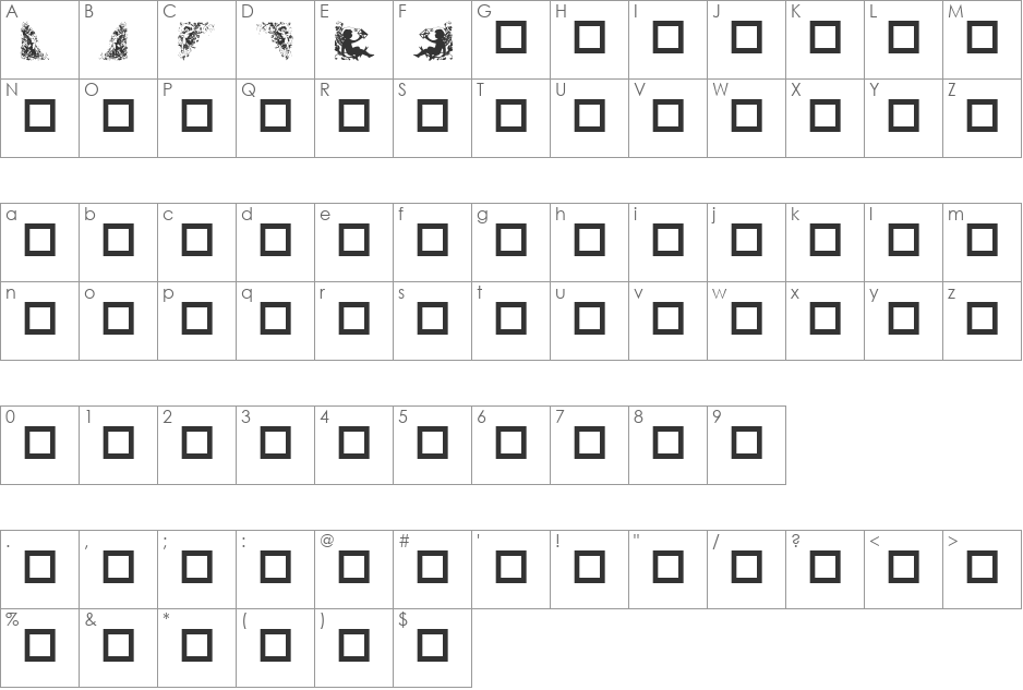 Destiny's Cherubs Ding font character map preview