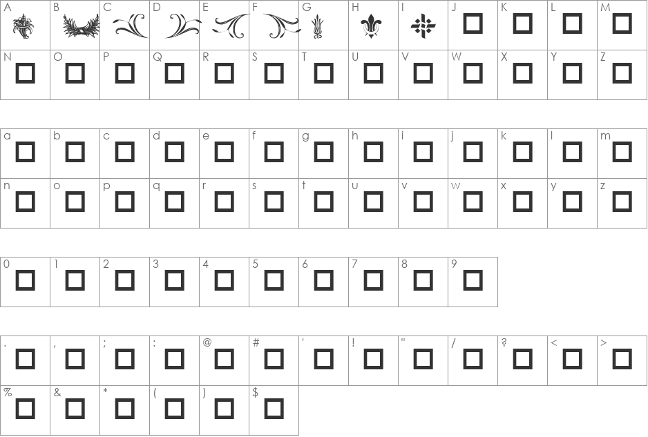 Destiny's Decorative Dings font character map preview