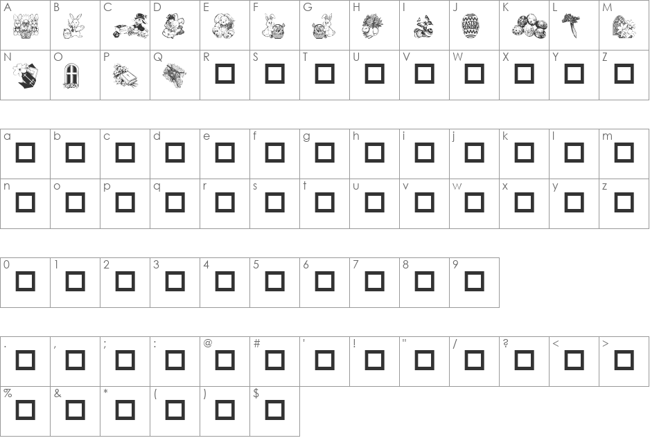 Destiny's Easter Dings font character map preview