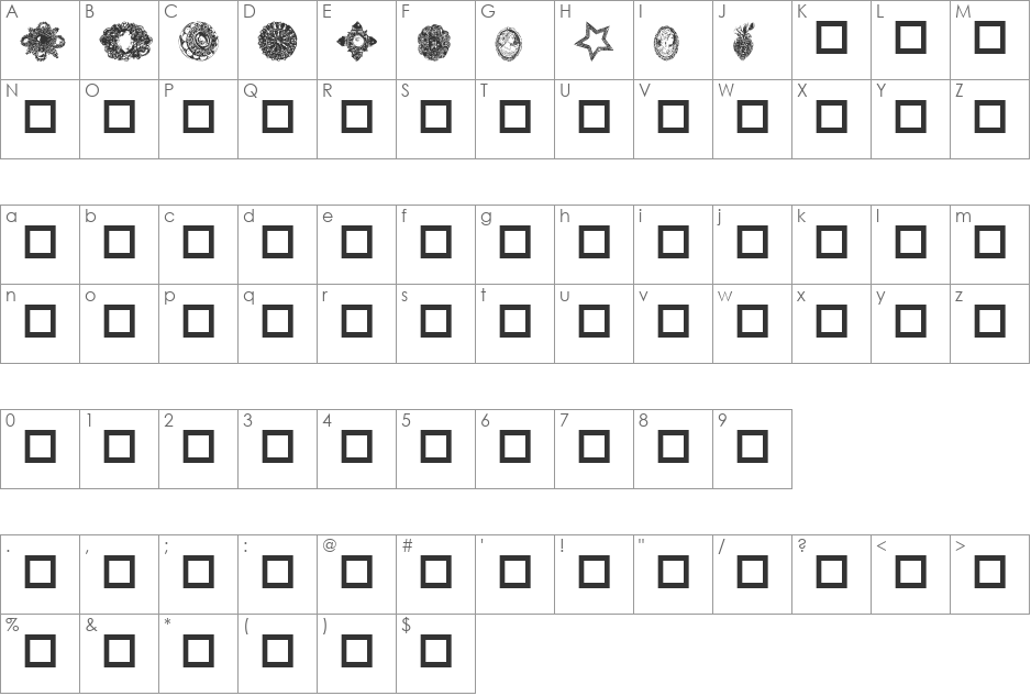 Destiny's Fancy's font character map preview