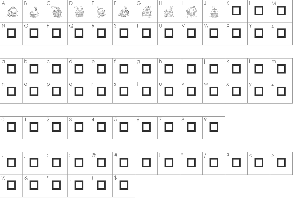 Destiny's Little Houses font character map preview