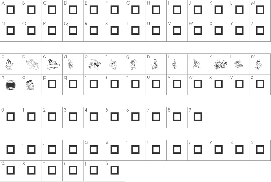 Destiny's New Years Dings font character map preview