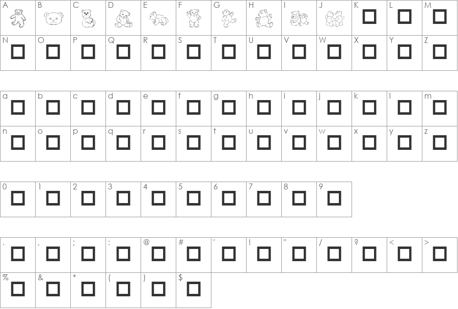 Destiny's Teddy Dings One font character map preview