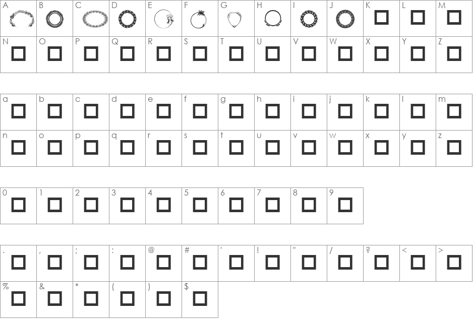 Destinys Border Dings font character map preview