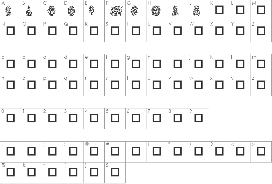 Destinys Designs font character map preview