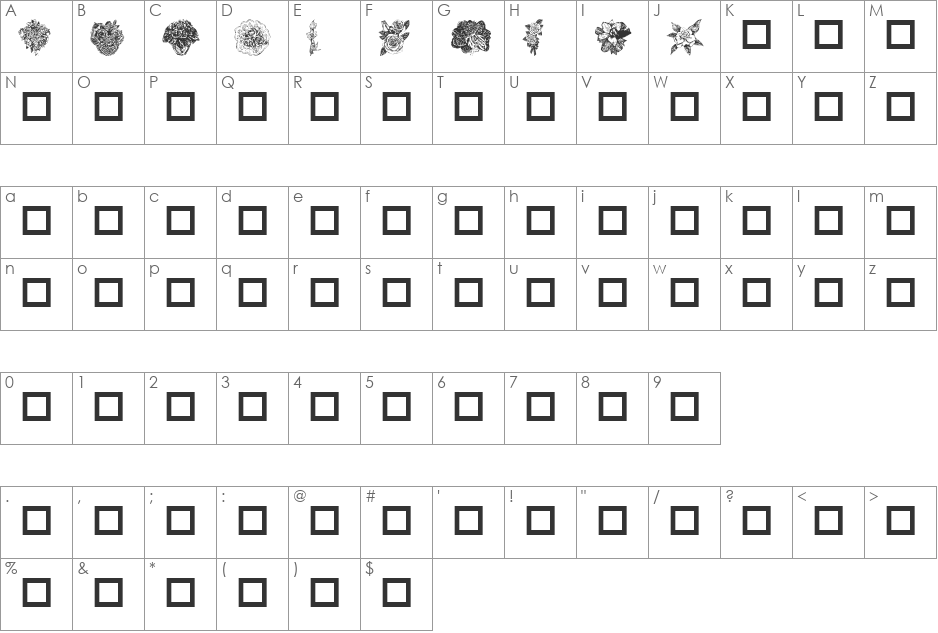 Destinys Flowers font character map preview