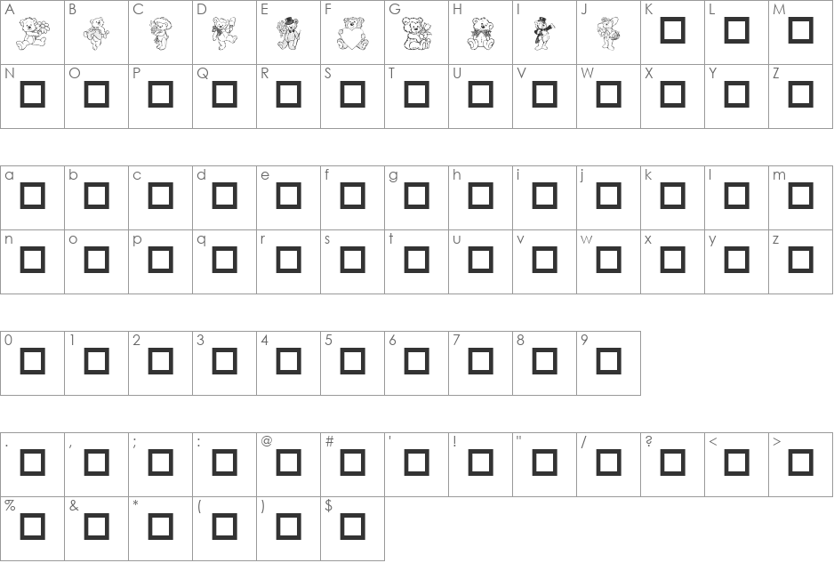 Destinys Teddbear Dings Two font character map preview