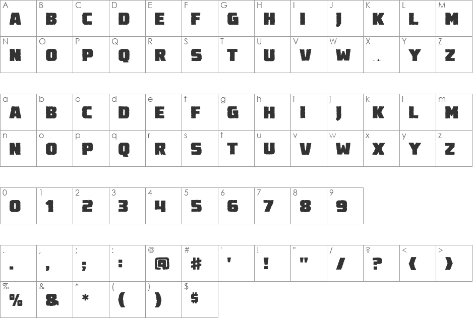 Destroy Earth Rough BB font character map preview