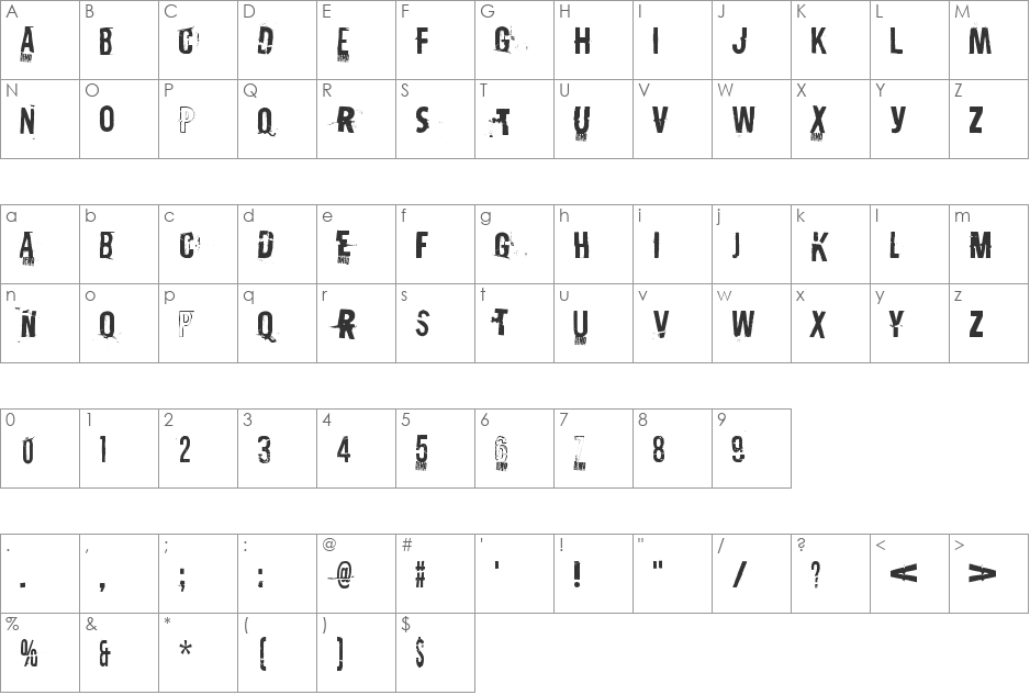 Destroy X Demo font character map preview