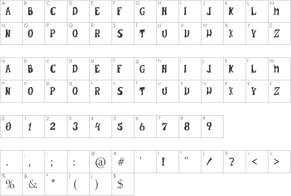 Destroyed Crates font character map preview