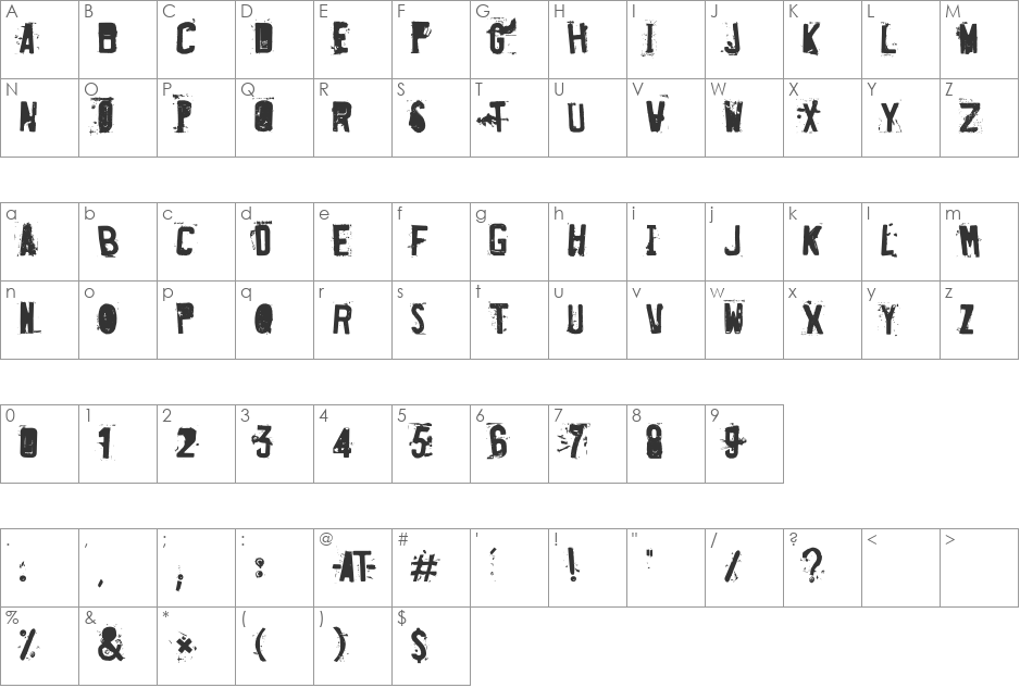Destroyed License Plate font character map preview