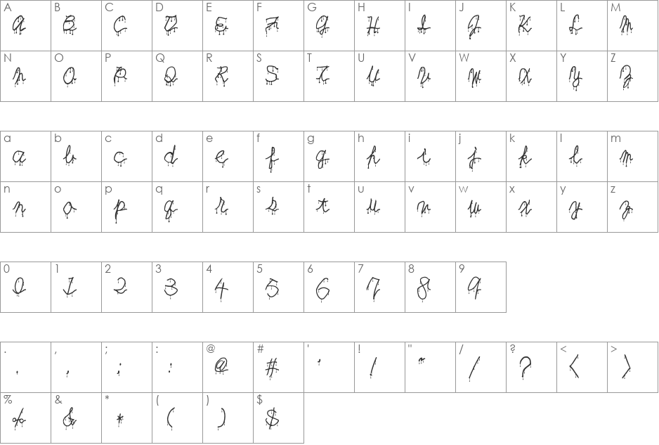 AlmostDeadBloody font character map preview