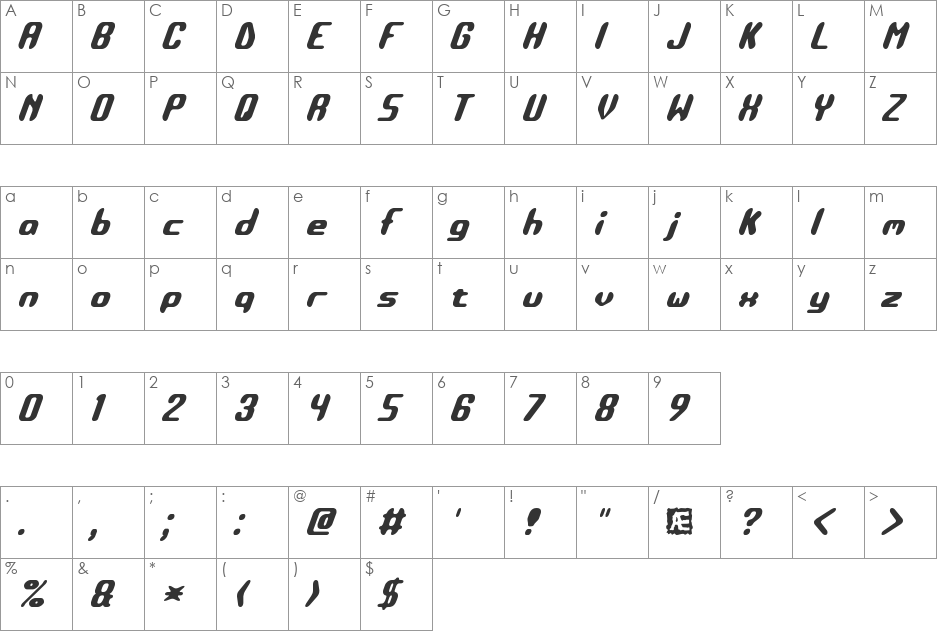 Detonate BRK font character map preview
