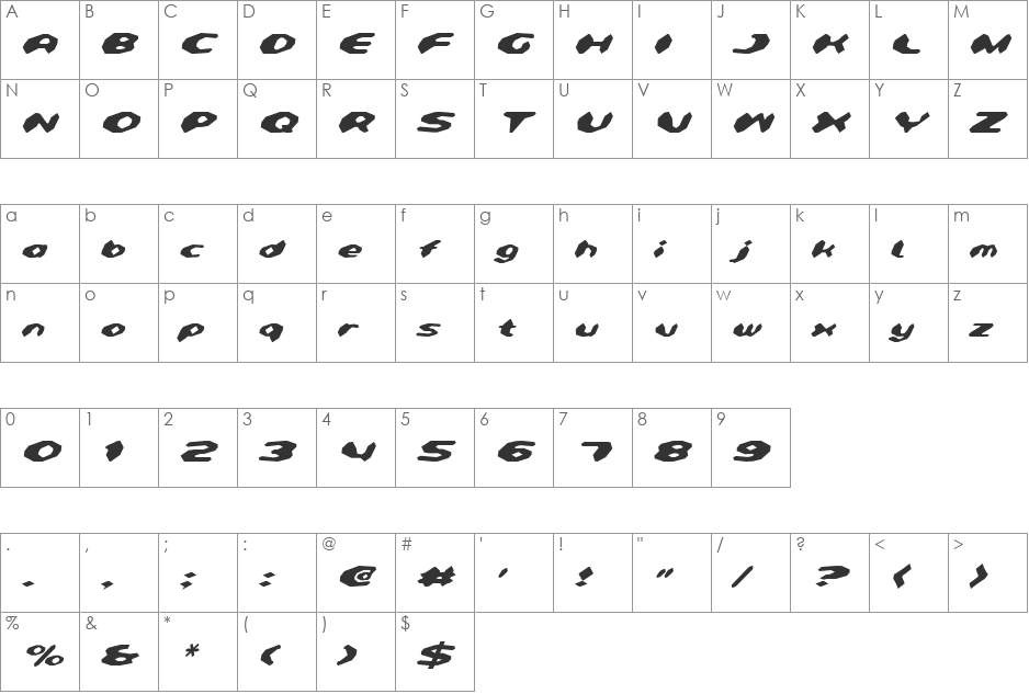 Detonator Italic font character map preview