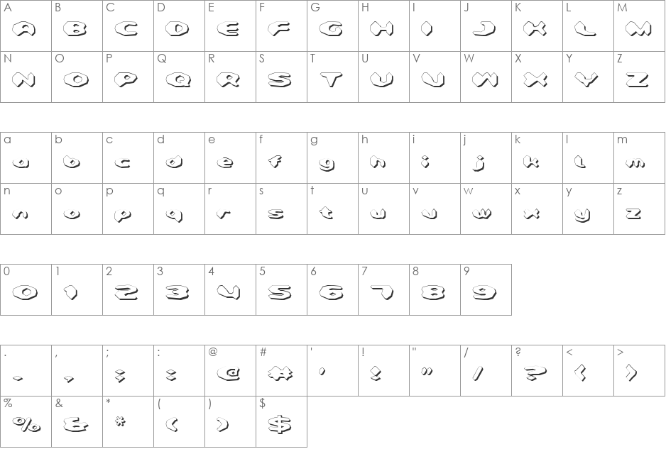 Detonator Shadow font character map preview