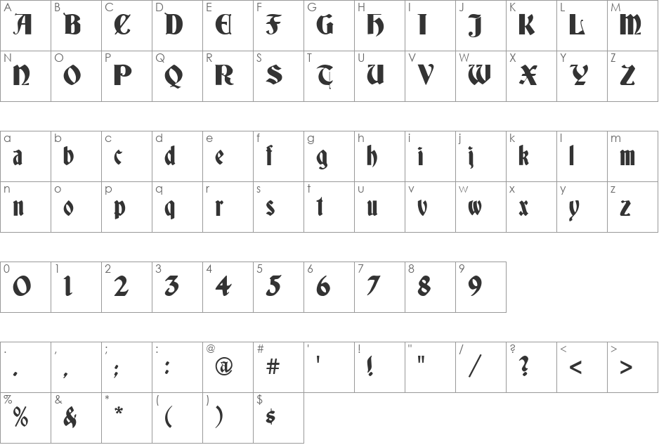 Deutsch Gothic font character map preview