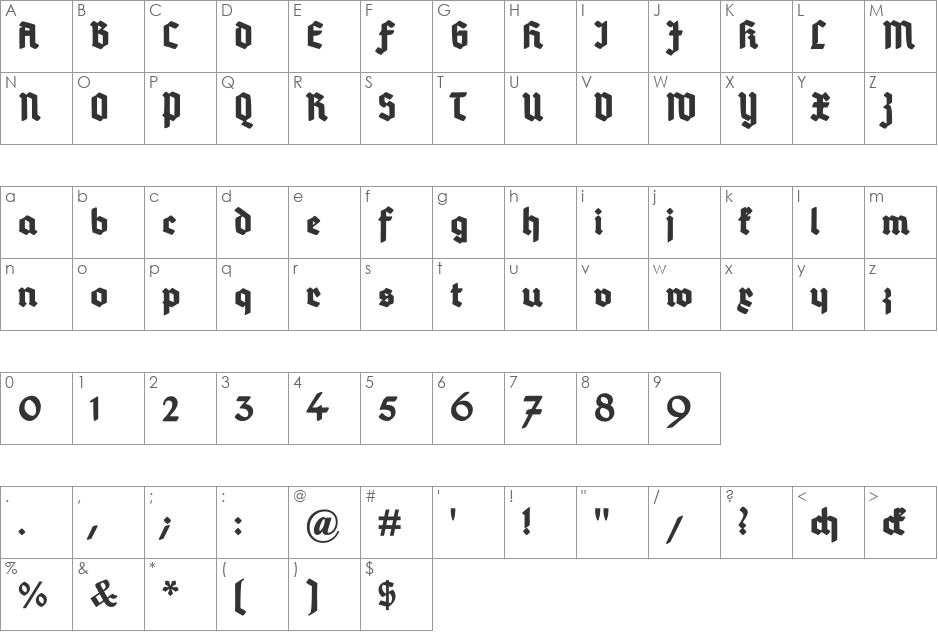 Deutsch-Gotisch font character map preview