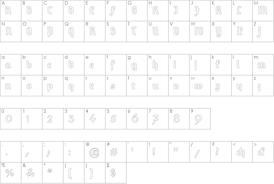 Deutsch-Gotisch Outline font character map preview