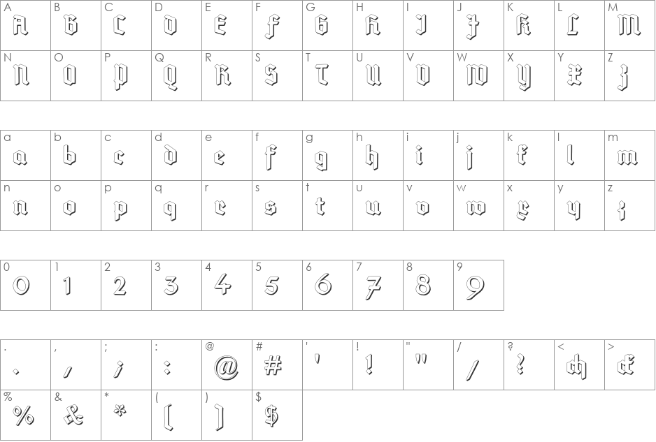 Deutsch-Gotisch Shadow font character map preview