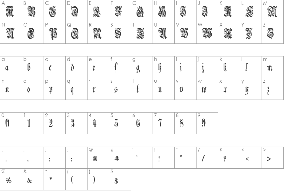 DeutscheGothicBold font character map preview