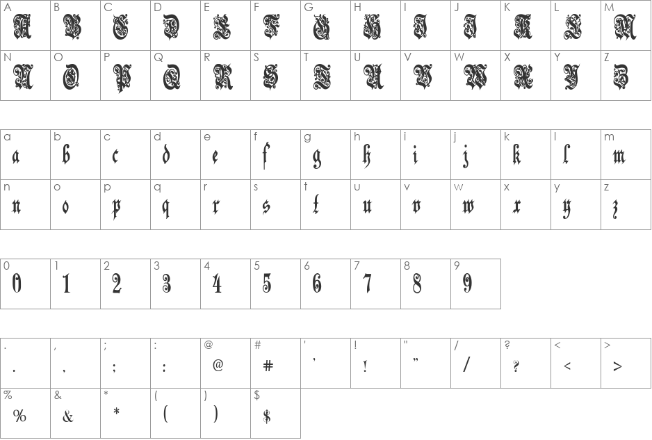 DeutscheGothicDark font character map preview