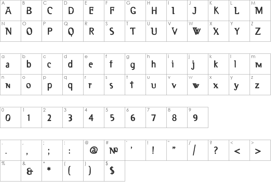 Deux font character map preview