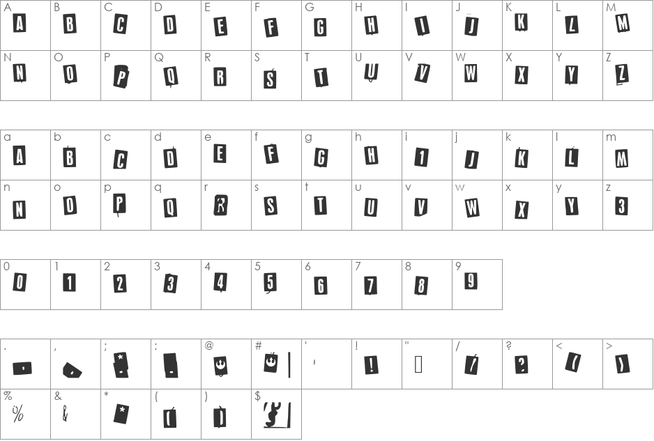 devastation font character map preview