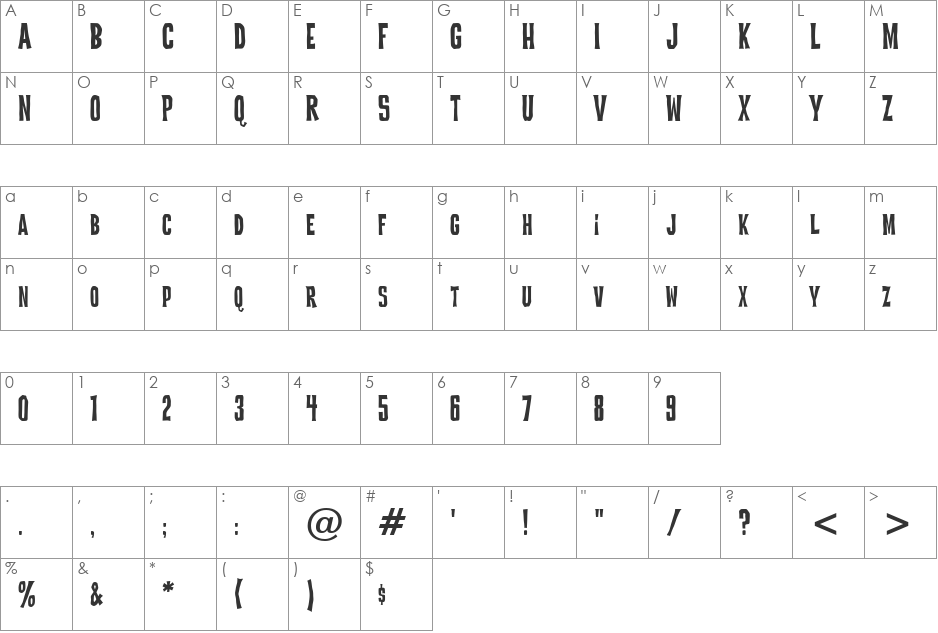 Devil Dog BTN Cond font character map preview