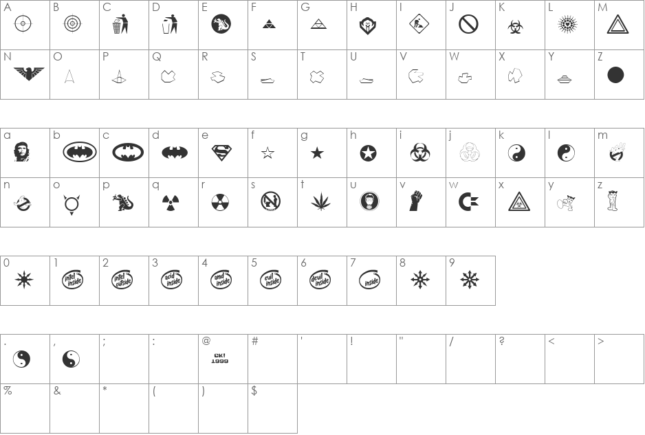 Devil inside font character map preview