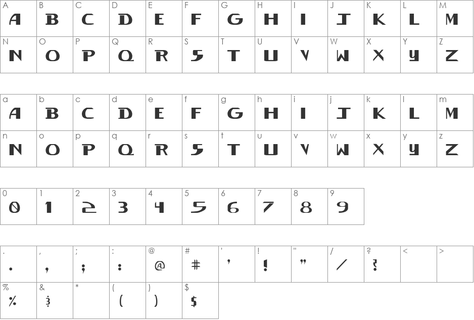 Devil Ray font character map preview