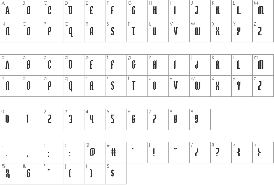 Devil Summoner Extra-Expanded font character map preview