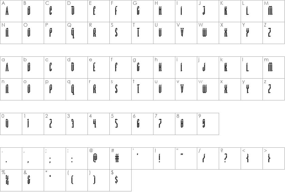 Devil Summoner Laser font character map preview