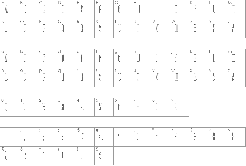 Devil Summoner Outline font character map preview