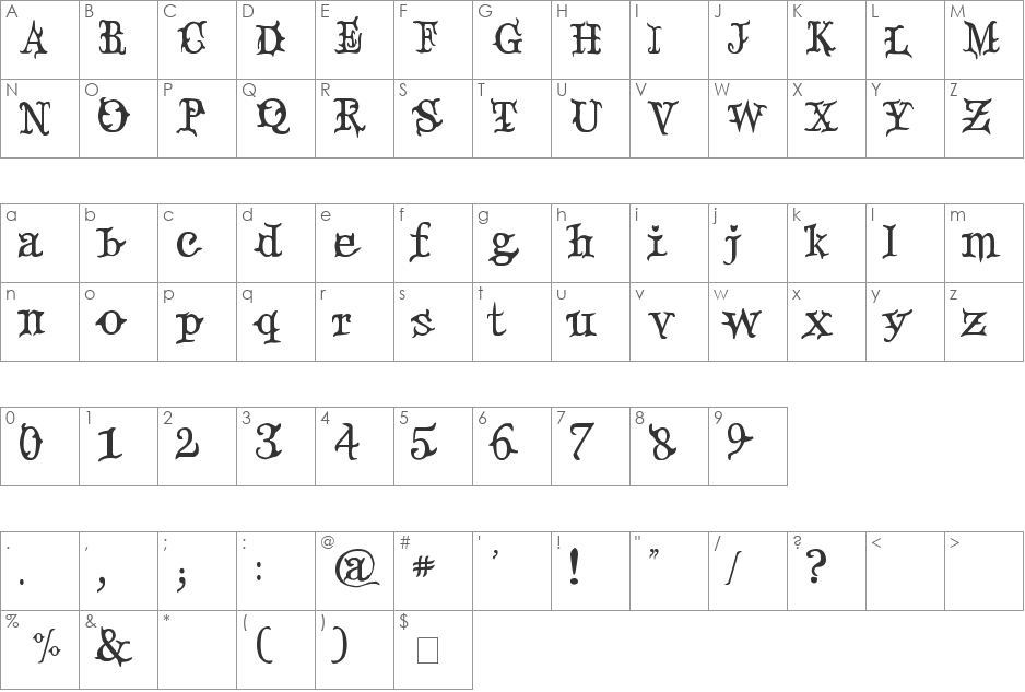 Devil's Snare font character map preview