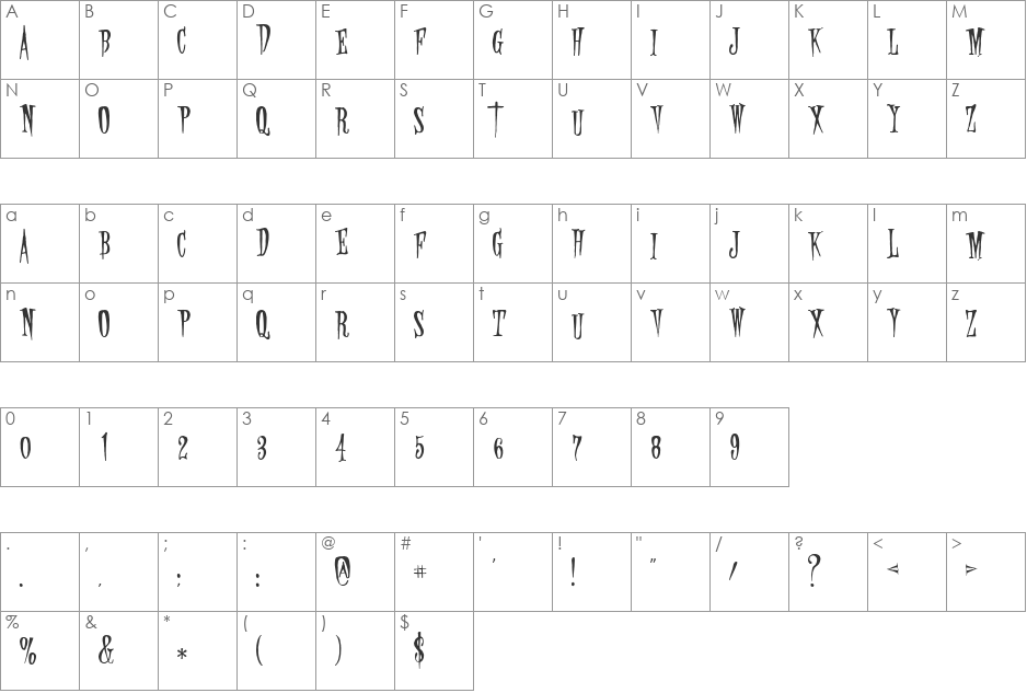 Deviliette font character map preview