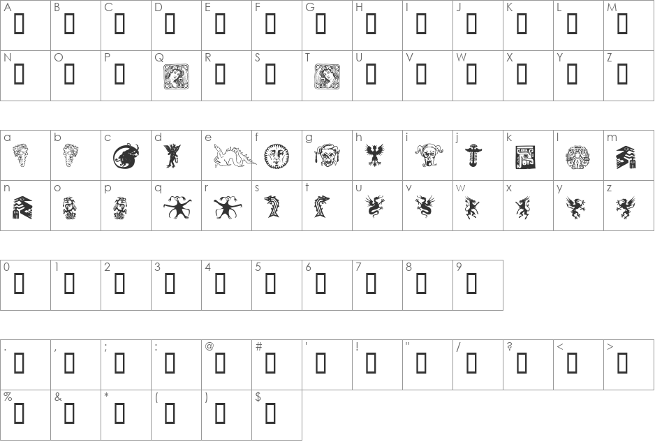 Devils and Dragons font character map preview