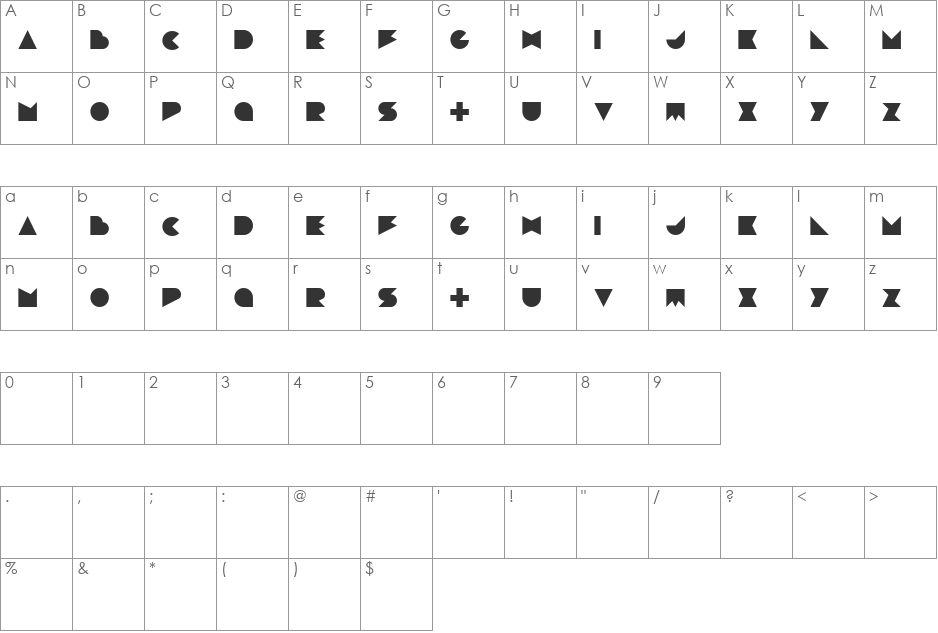 Devlose font character map preview