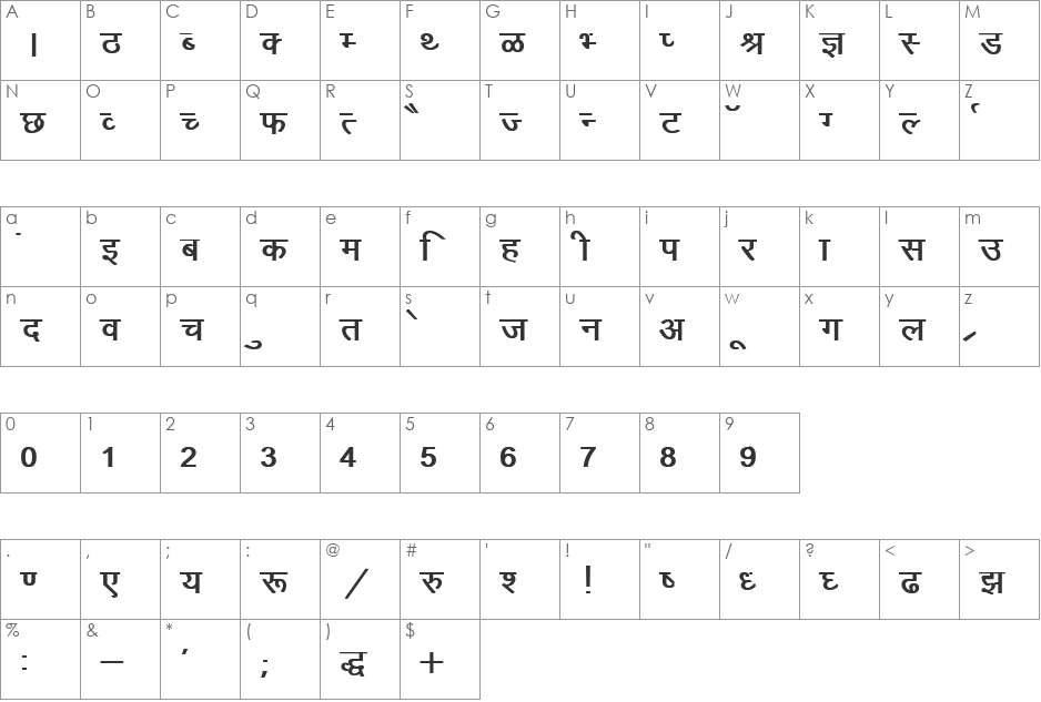 DevLys 010 font character map preview