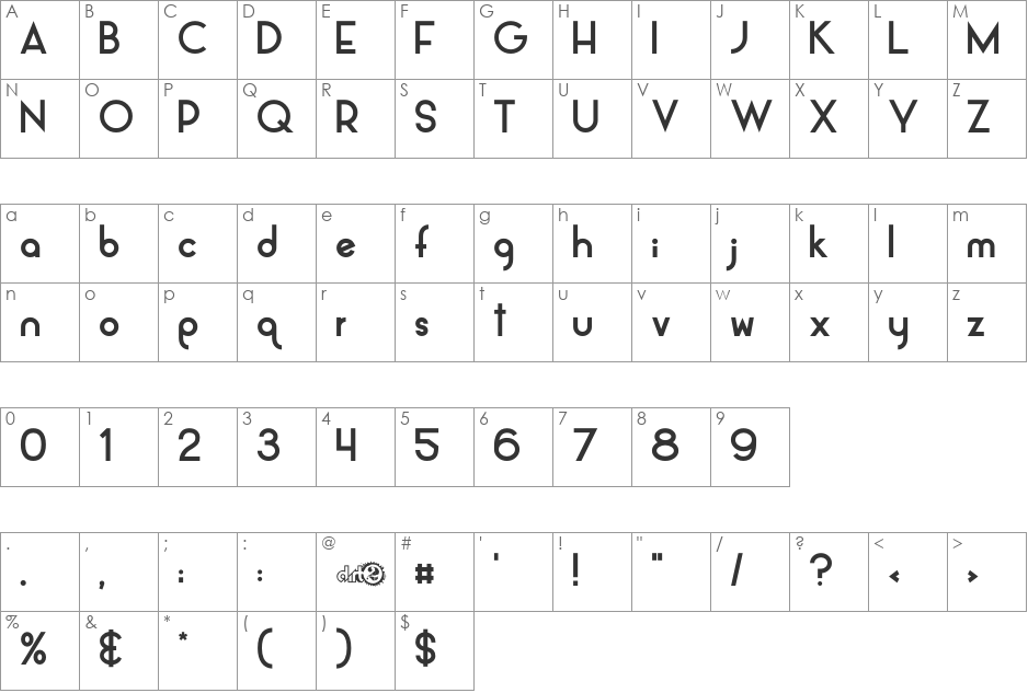 Alpaca Solidify font character map preview