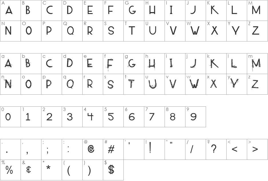 ALPACA54 font character map preview