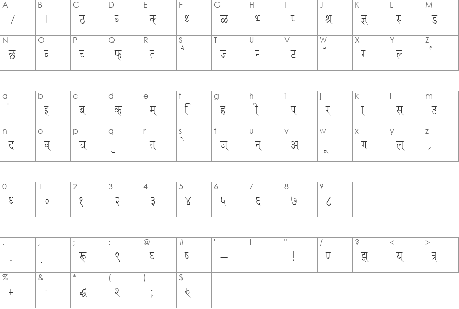 DevLys 110 Condensed font character map preview