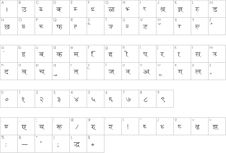 DevLys 110 Wide font character map preview