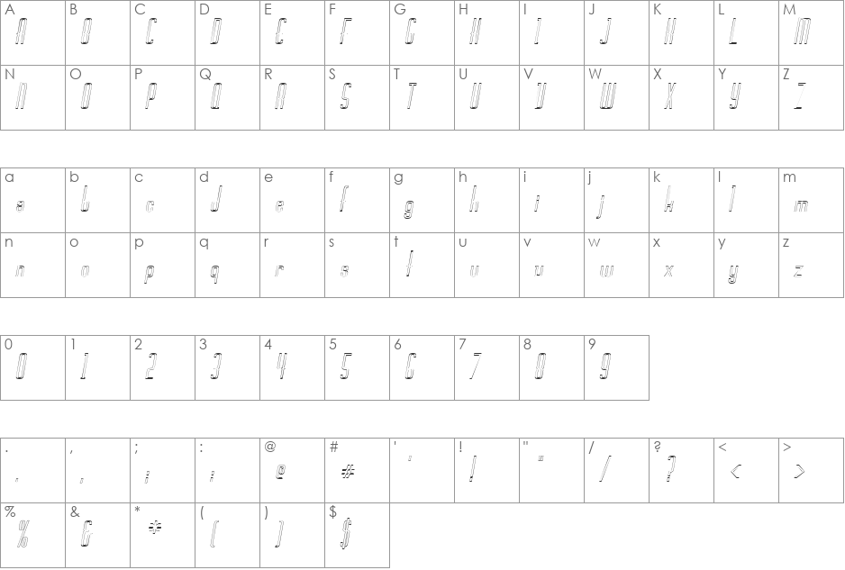 Devon-Hollow-Condensed font character map preview