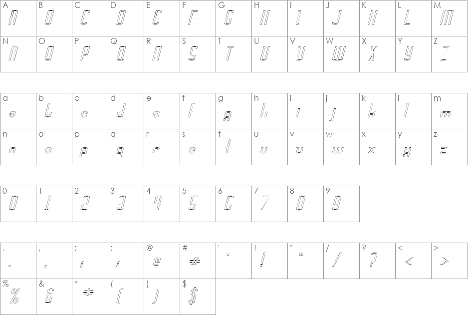 Devon-Hollow-Extended font character map preview