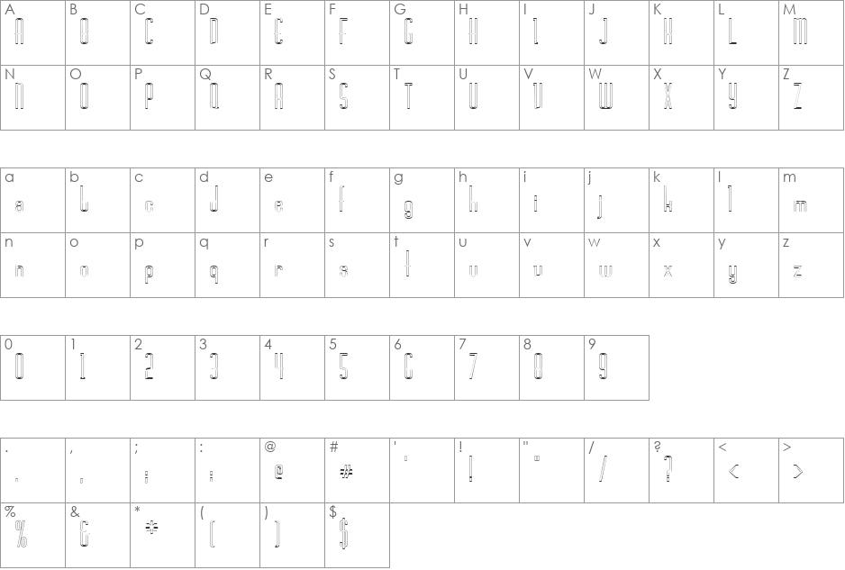 Devon-HollowCondensed font character map preview