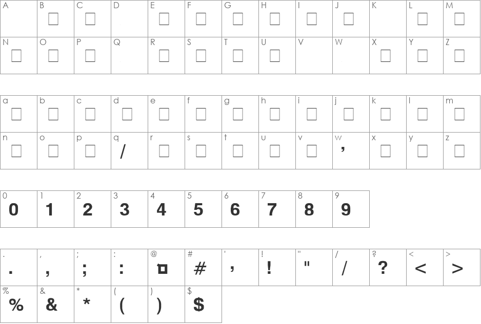 Devorah font character map preview