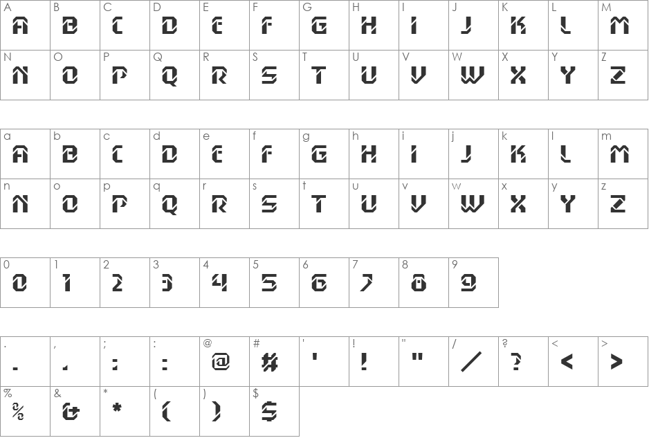 Dex Gothic Becker font character map preview