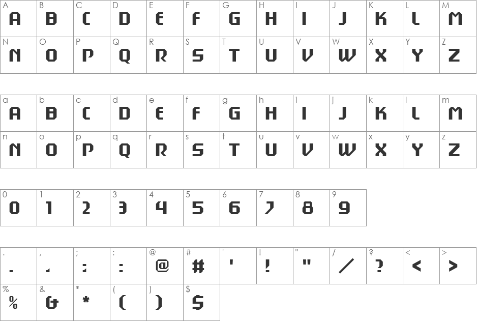 Dex Gothic Becker Solid font character map preview
