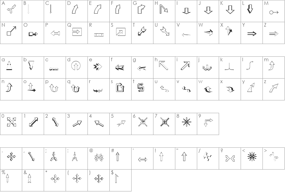DexisDingbatsFiveSSK font character map preview