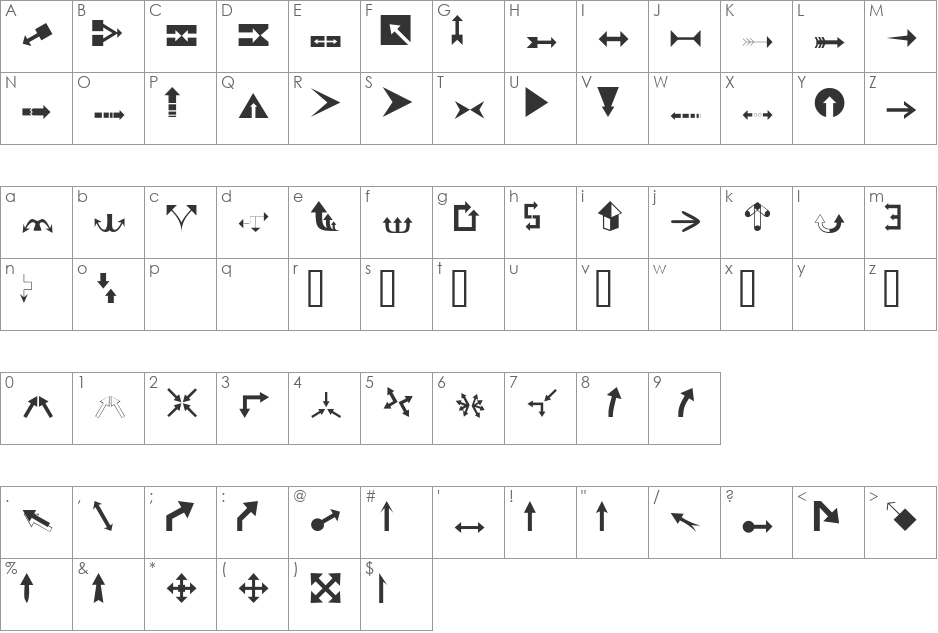 DexisDingbatsFourSSK font character map preview